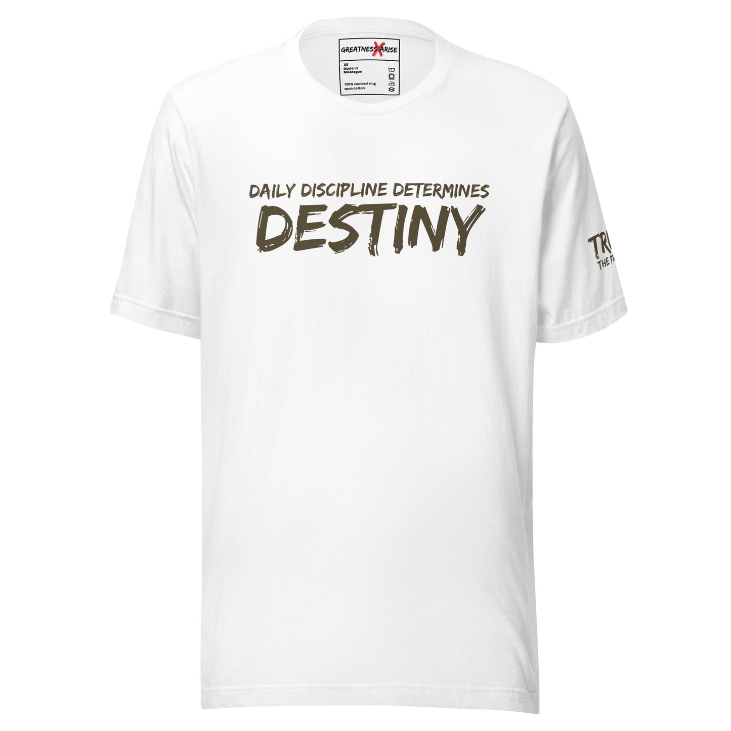 ARMY GREEN DAILY DISCIPLINE WHITE TEE - Greatness Arise Apparel