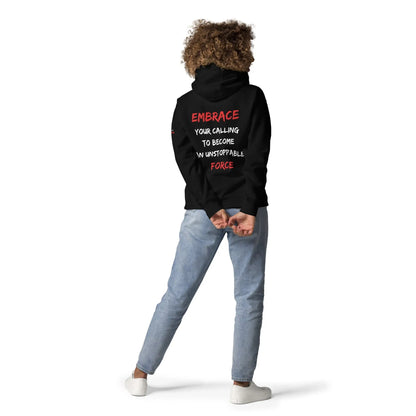 GREATNESS ARISE LOGO BLACK HOODIE - (WHITE/RED LETTERS) - Greatness Arise Apparel