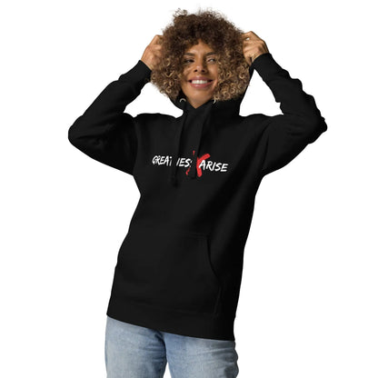 GREATNESS ARISE LOGO BLACK HOODIE - (WHITE/RED LETTERS) - Greatness Arise Apparel