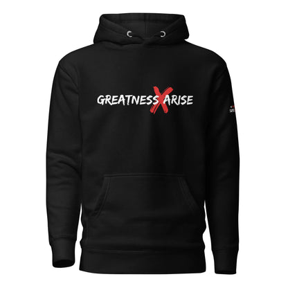 GREATNESS ARISE LOGO BLACK HOODIE - (WHITE/RED LETTERS) - Greatness Arise Apparel