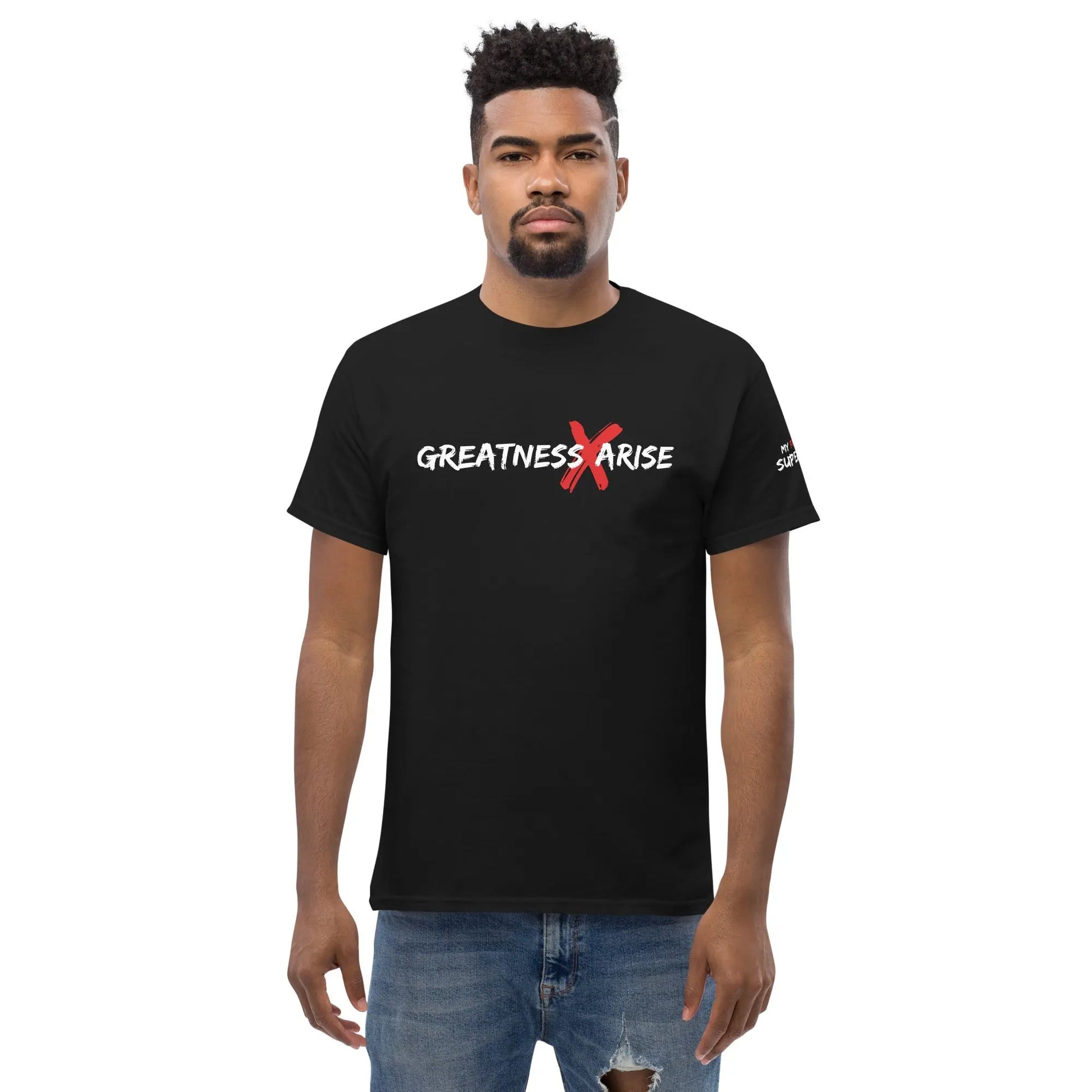 GREATNESS ARISE LOGO BLACK TEE (WHITE/RED) - Greatness Arise Apparel