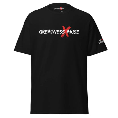 GREATNESS ARISE LOGO BLACK TEE (WHITE/RED) - Greatness Arise Apparel