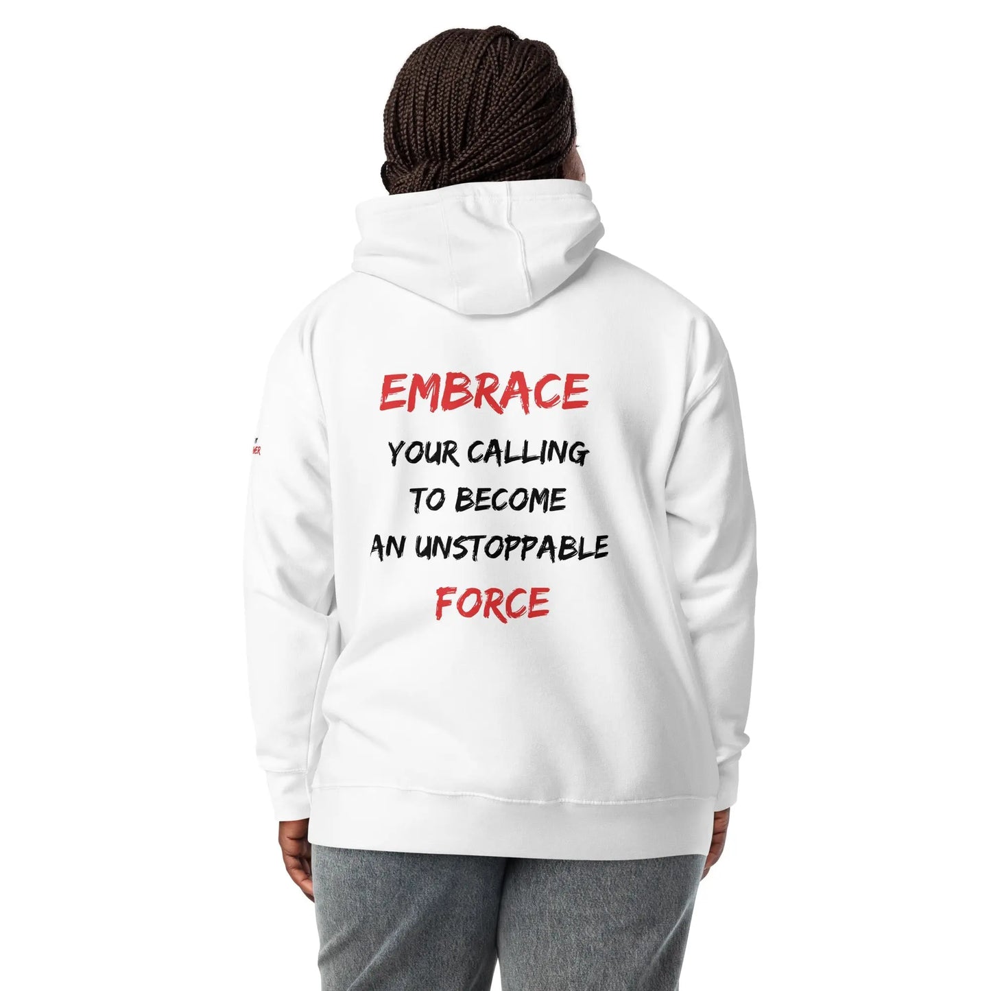 GREATNESS ARISE LOGO WHITE HOODIE - (BLACK/RED LETTERS) - Greatness Arise Apparel