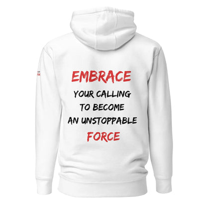 GREATNESS ARISE LOGO WHITE HOODIE - (BLACK/RED LETTERS) - Greatness Arise Apparel