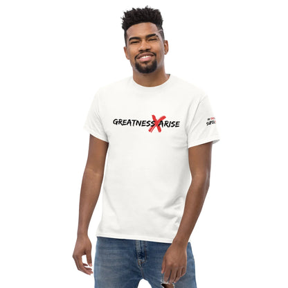 GREATNESS ARISE LOGO WHITE TEE (BLACK/RED) - Greatness Arise Apparel