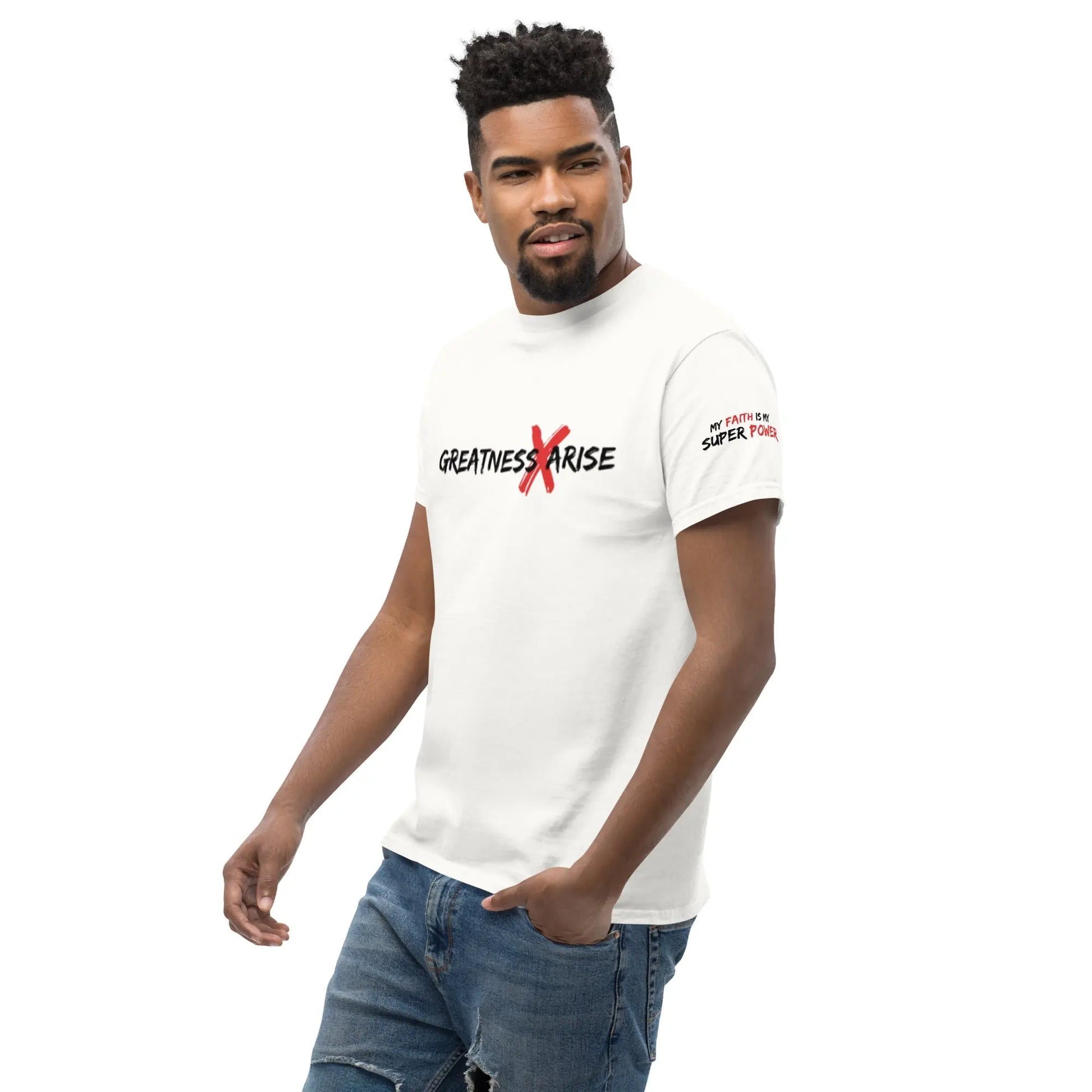 GREATNESS ARISE LOGO WHITE TEE (BLACK/RED) - Greatness Arise Apparel